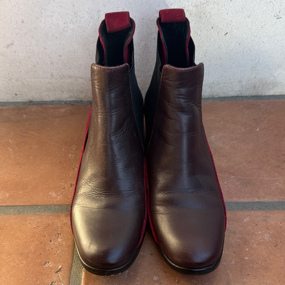 See By Chloe Brown and Red Ankle Boots